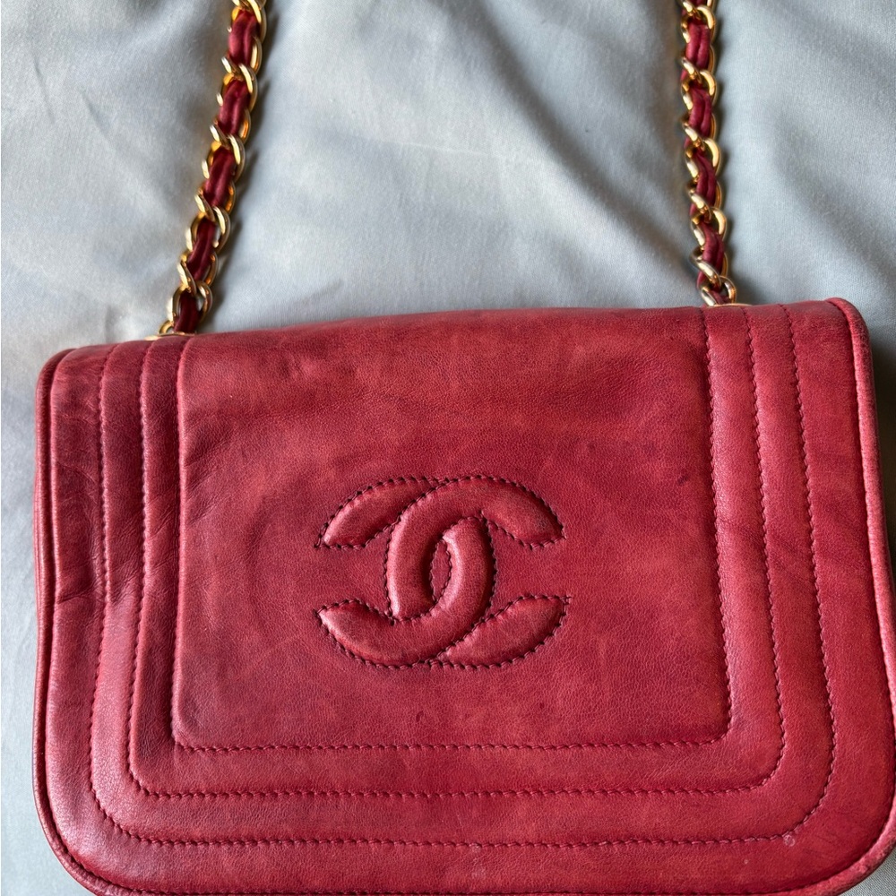 Chanel Red Leather Shoulder Bag
